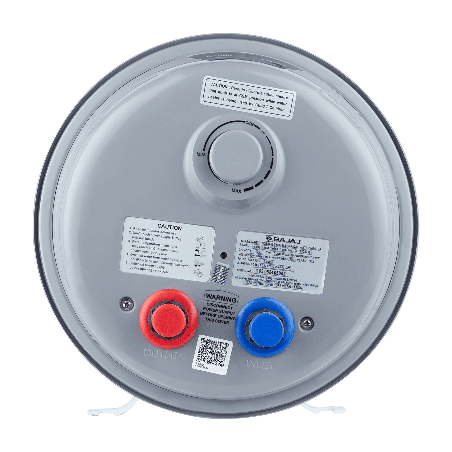 BAJAJ Shield Crest Plus 25 Litre 5 Star Vertical Storage Geyser with Swirlflow Technology (White & Grey)