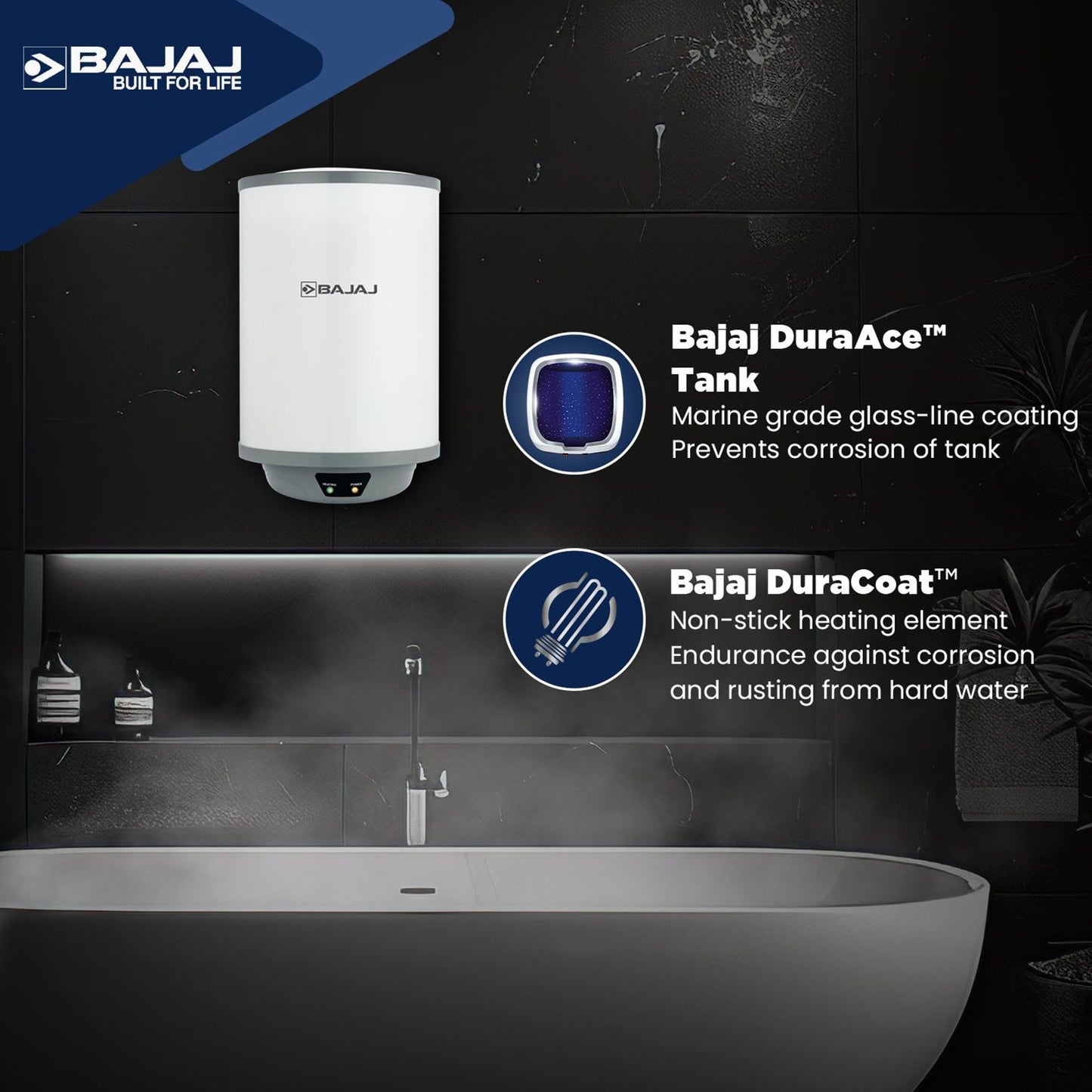 BAJAJ Shield Crest Plus 25 Litre 5 Star Vertical Storage Geyser with Swirlflow Technology (White & Grey)