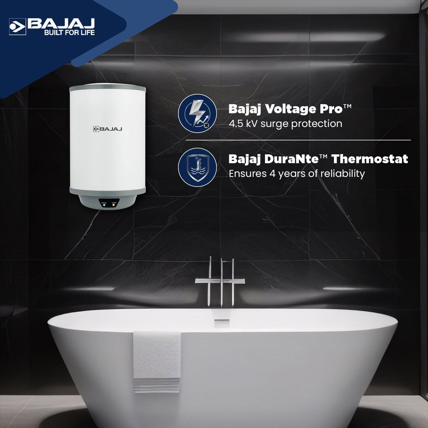 BAJAJ Shield Crest Plus 25 Litre 5 Star Vertical Storage Geyser with Swirlflow Technology (White & Grey)