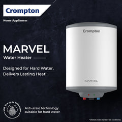 Crompton Marvel 6 Litre Vertical Storage Geyser with Anti-Scale Technology (White)