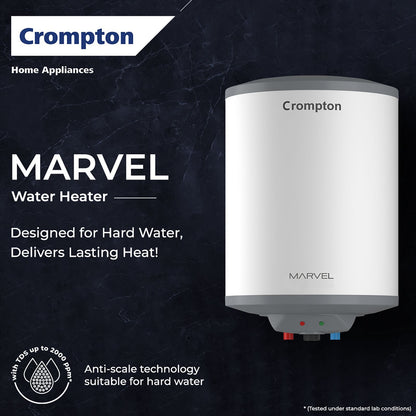 Crompton Marvel 6 Litre Vertical Storage Geyser with Anti-Scale Technology (White)