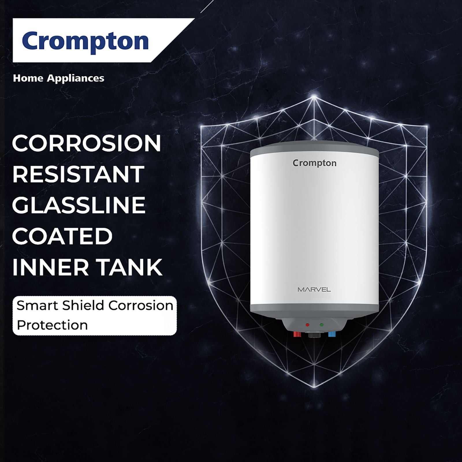 Crompton Marvel 6 Litre Vertical Storage Geyser with Anti-Scale Technology (White)
