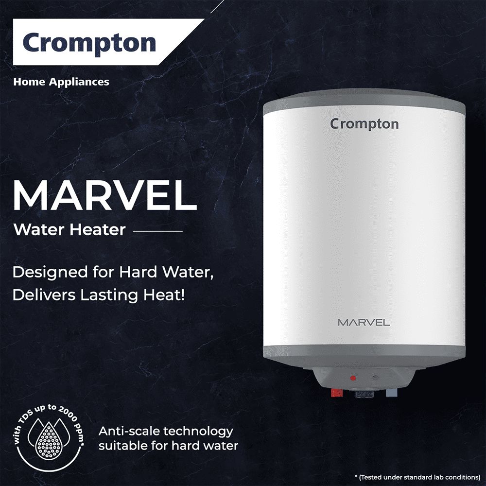 Crompton Marvel 15 Litre Vertical Storage Geyser with Anti-Scale Technology (White)