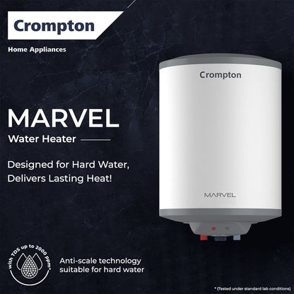 Crompton Marvel 15 Litre Vertical Storage Geyser with Anti-Scale Technology (White)