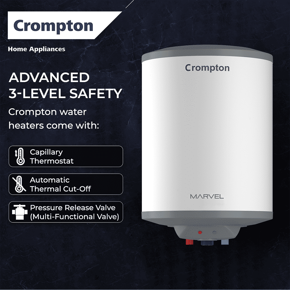 Crompton Marvel 15 Litre Vertical Storage Geyser with Anti-Scale Technology (White)