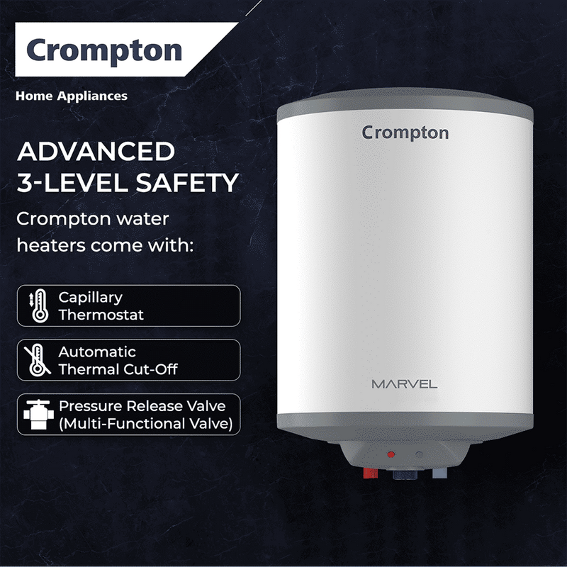 Crompton Marvel 15 Litre Vertical Storage Geyser with Anti-Scale Technology (White)