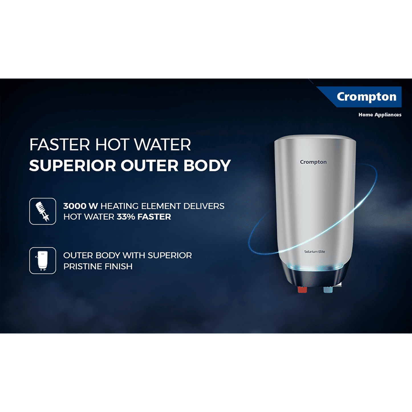 Crompton Solarium Elite 3 Litre Vertical Instant Geyser with Anti Scale Technology (Blue & White)