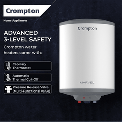 Crompton Marvel 25 Litre Vertical Storage Geyser with Anti-Scale Technology (White)