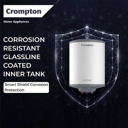 Crompton Marvel 25 Litre Vertical Storage Geyser with Anti-Scale Technology (White)