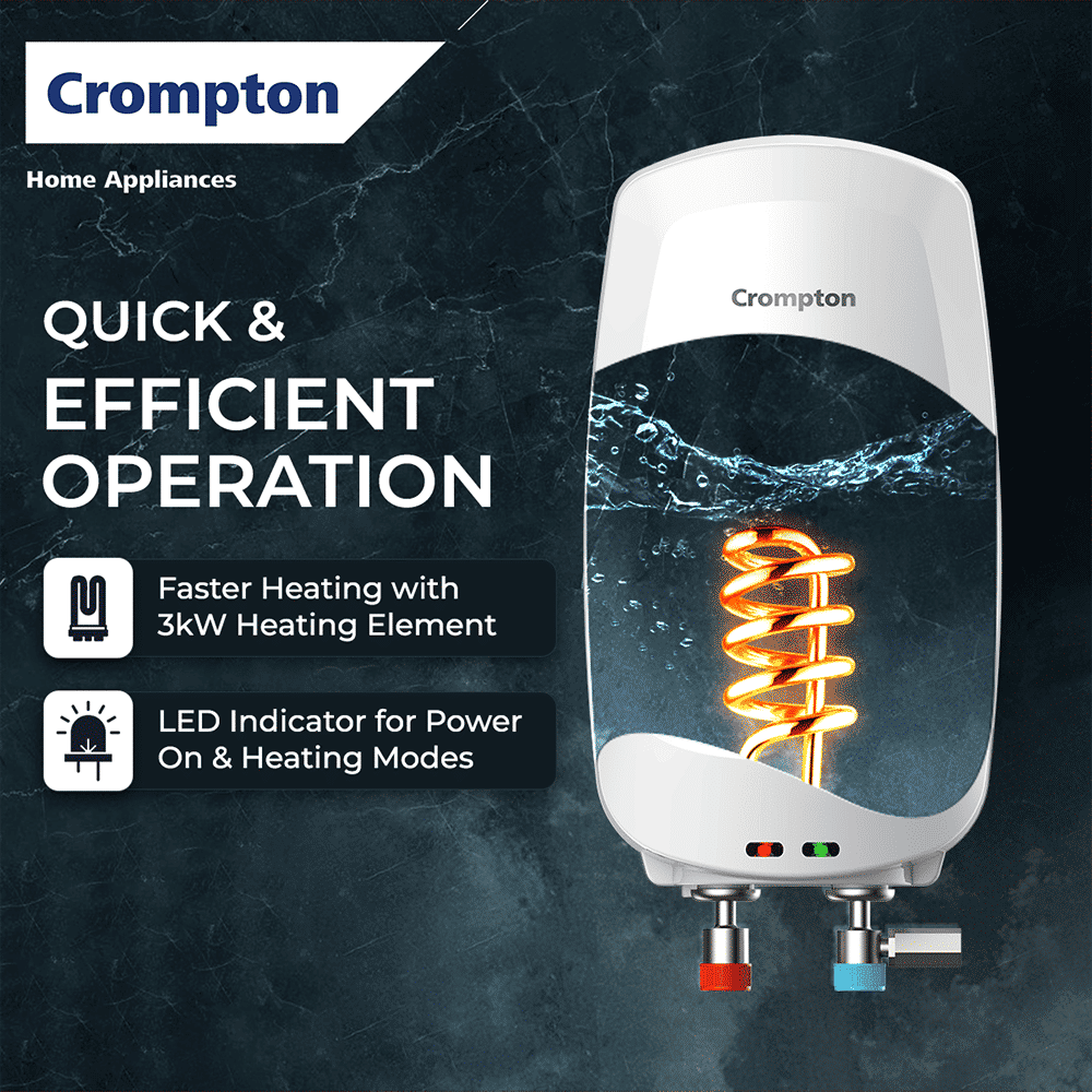 Crompton HydraJet 5 Litre Vertical Instant Geyser with Anti Scale Technology (White)