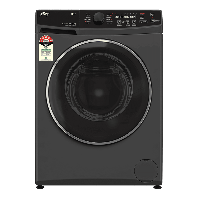 Godrej 8 kg 5 Star Fully Automatic Front Load Washing Machine (Regalis, Zero Pressure Technology, Metallic Black)
