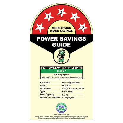 Godrej 8 kg 5 Star Fully Automatic Front Load Washing Machine (Regalis, Zero Pressure Technology, Metallic Black)