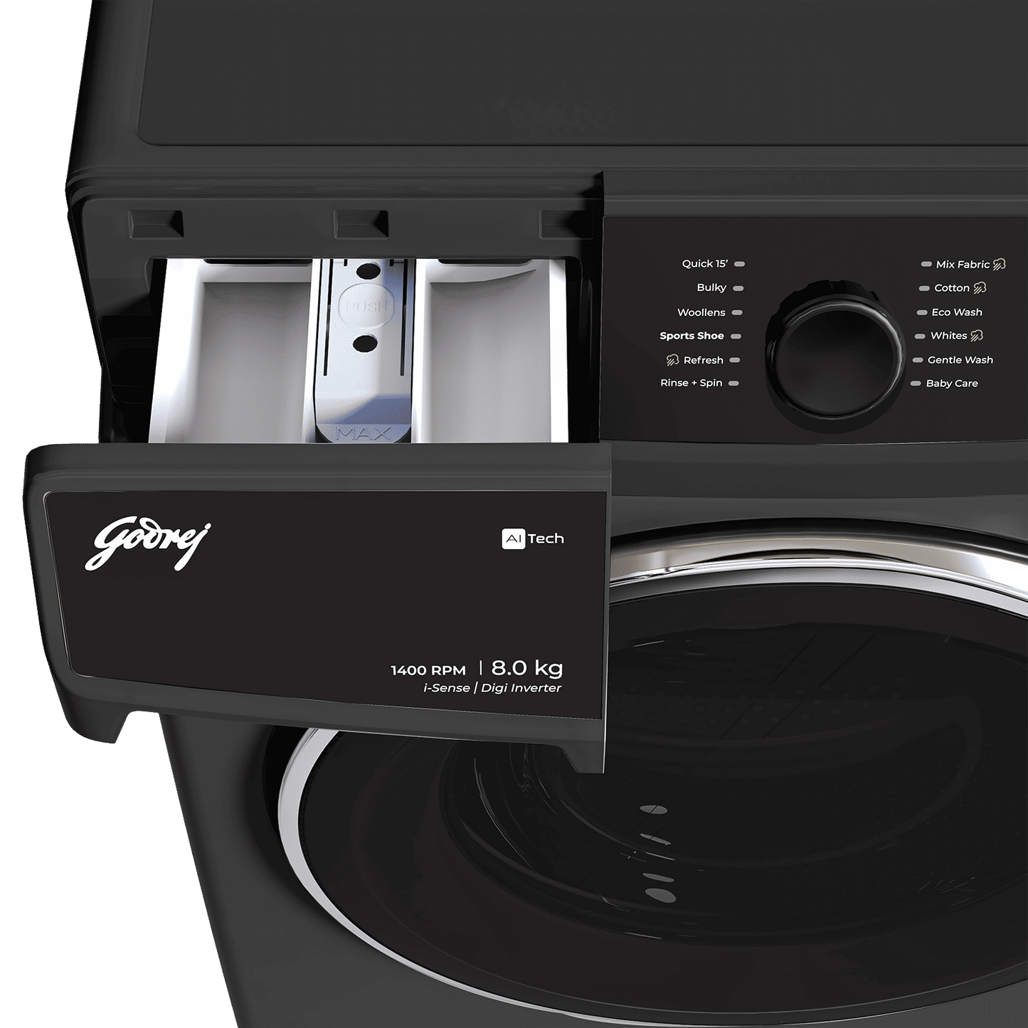 Godrej 8 kg 5 Star Fully Automatic Front Load Washing Machine (Regalis, Zero Pressure Technology, Metallic Black)