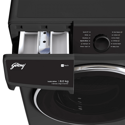 Godrej 8 kg 5 Star Fully Automatic Front Load Washing Machine (Regalis, Zero Pressure Technology, Metallic Black)