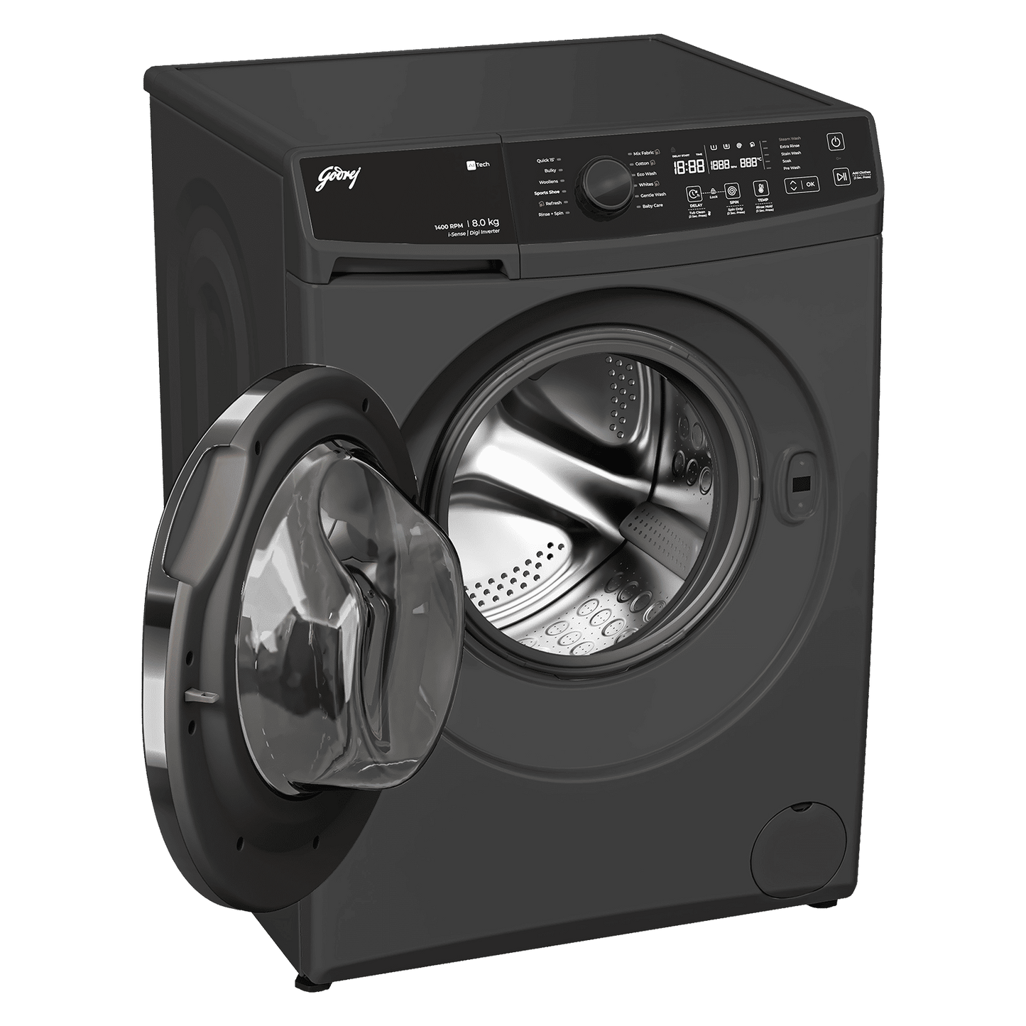 Godrej 8 kg 5 Star Fully Automatic Front Load Washing Machine (Regalis, Zero Pressure Technology, Metallic Black)