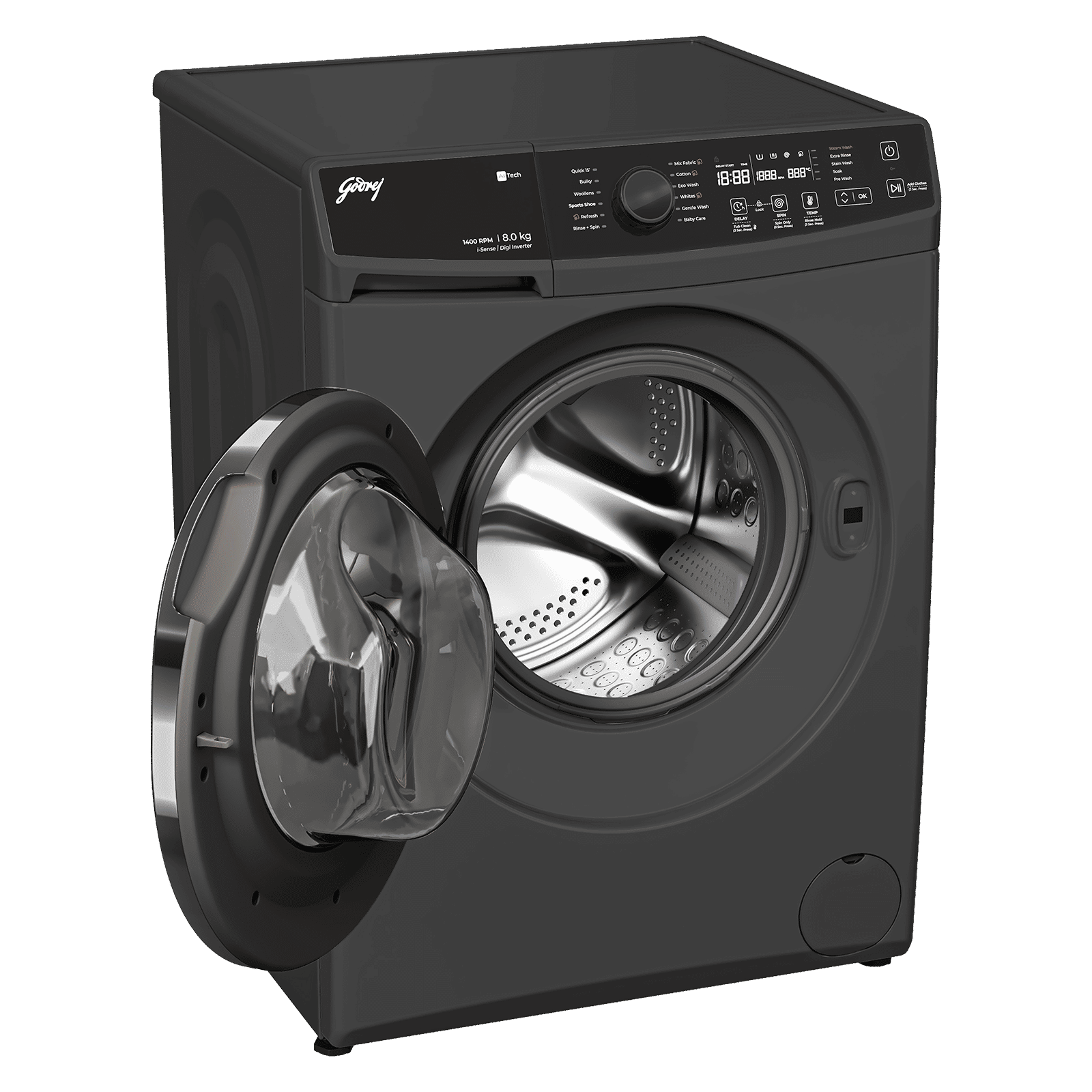 Godrej 8 kg 5 Star Fully Automatic Front Load Washing Machine (Regalis, Zero Pressure Technology, Metallic Black)