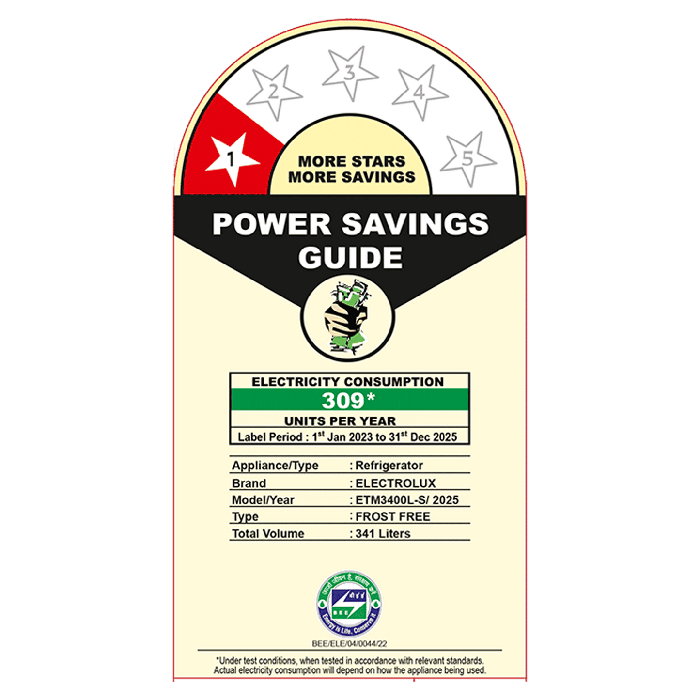 Electrolux 700 Series 341 Litres 1 Star Frost Free Double Door Refrigerator with AI AutoSense (ETM3400L-S, Silver)