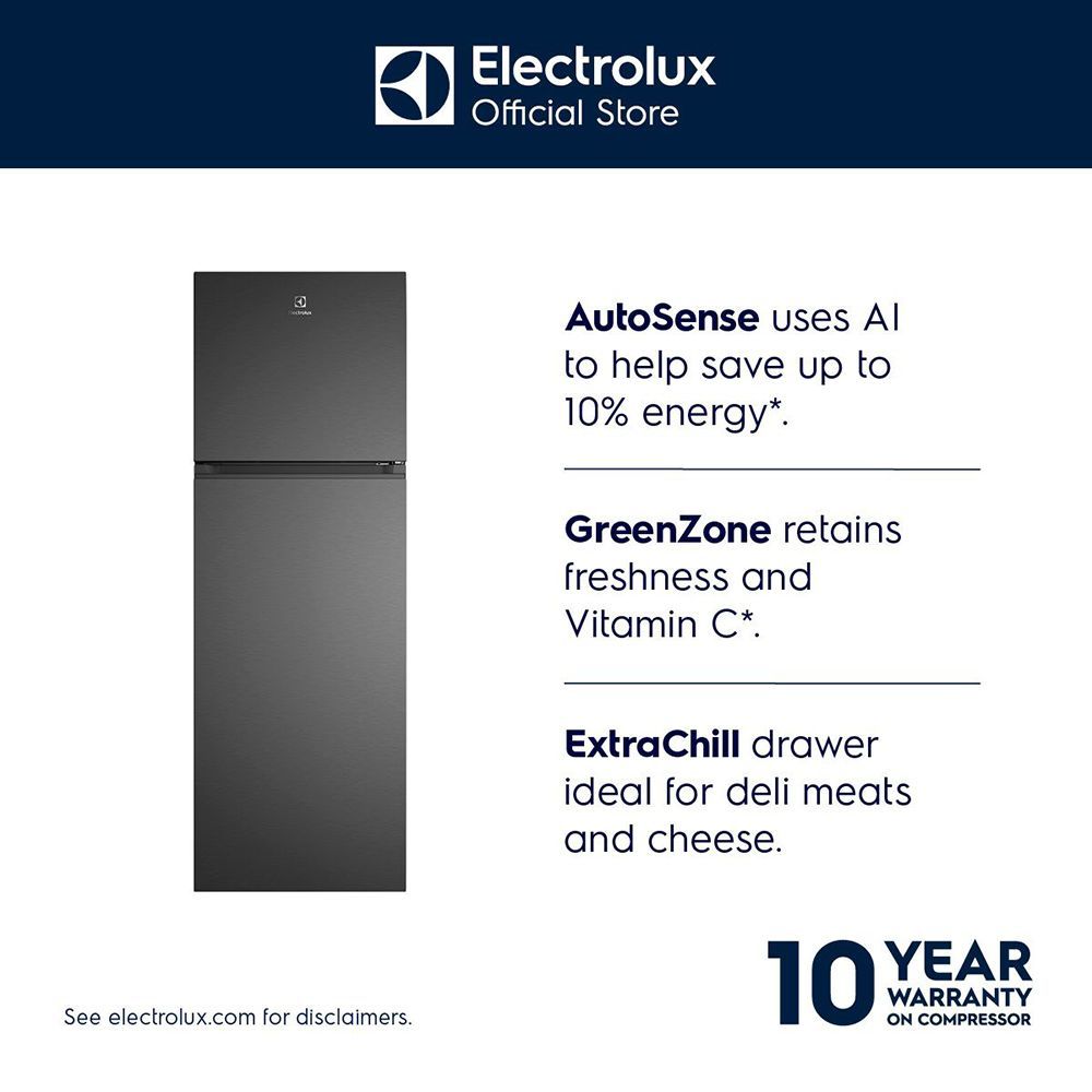 Electrolux 700 Series 341 Litres 1 Star Frost Free Double Door Refrigerator with AI AutoSense (ETM3400L-B, Matt Charcoal Black)