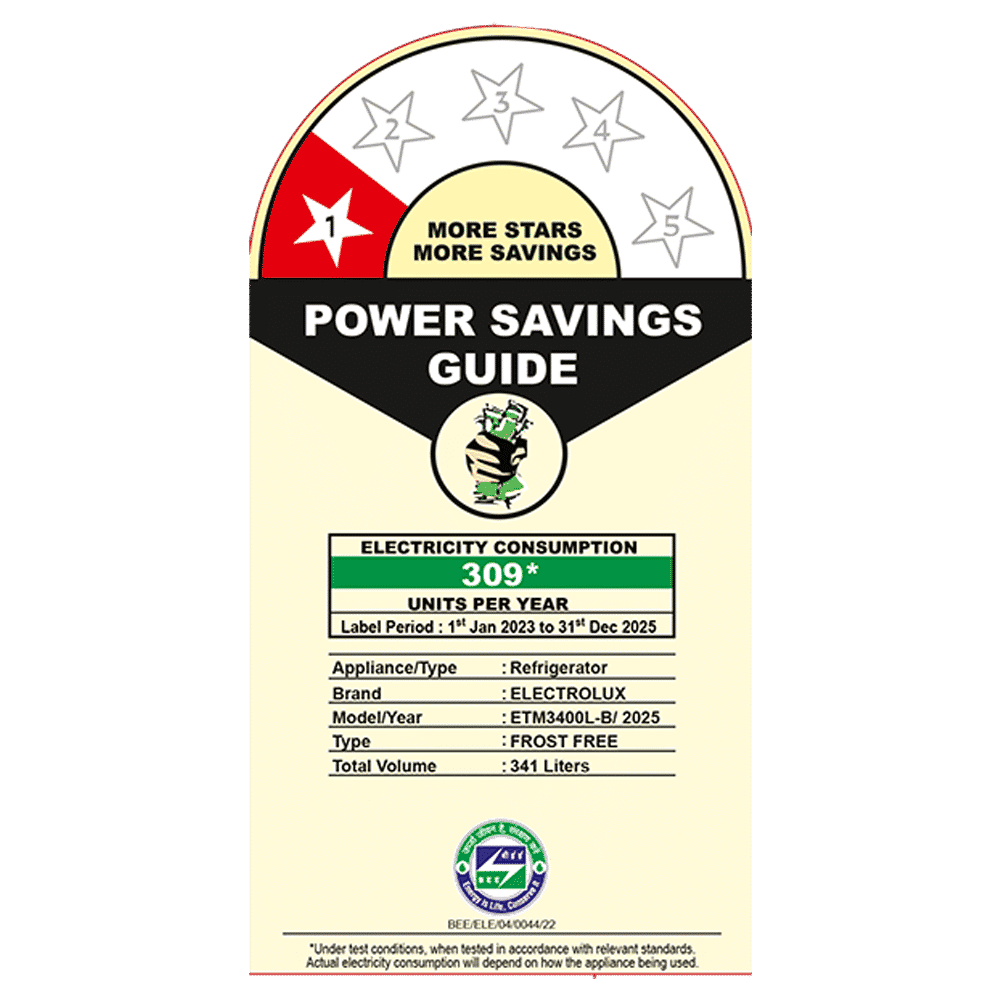 Electrolux 700 Series 341 Litres 1 Star Frost Free Double Door Refrigerator with AI AutoSense (ETM3400L-B, Matt Charcoal Black)