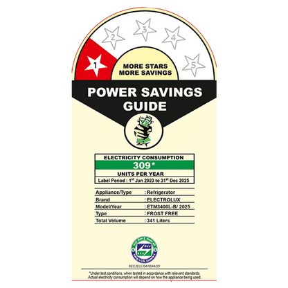 Electrolux 700 Series 341 Litres 1 Star Frost Free Double Door Refrigerator with AI AutoSense (ETM3400L-B, Matt Charcoal Black)
