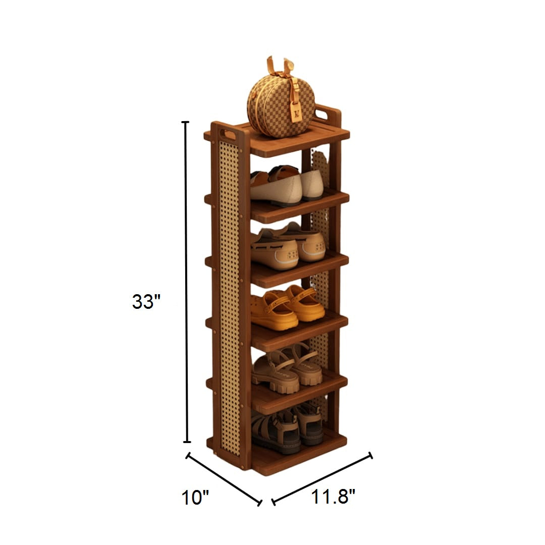 Astera Premium Wooden Shoe Rack with Woven Cane Sides