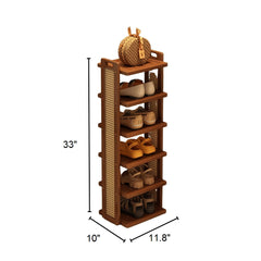 Astera Premium Wooden Shoe Rack with Woven Cane Sides
