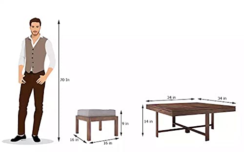 Vesta Beige 4 Stool Coffee Table Teak in Wooden Center Coffee Table with 4 Stools for Living Room | 4 Seater Ce
