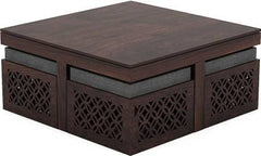 Solid Sheesham Wood Coffee Table with 4 stools for Living Room New CNC Design Center Table | Hotel | Lounge | W