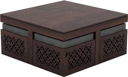 Solid Sheesham Wood Coffee Table with 4 stools for Living Room New CNC Design Center Table | Hotel | Lounge | W