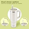 MILTON Malmo 1200 Thermosteel Double Wall Vacuum Insulated Stainless Steel Water Tumbler with Handle 1100ml,Travel Mug with Straw,Silicon Cap,Cleaning Brush,Hot & Cold Beverage Flask, Cream