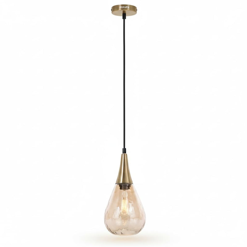 Philips Dewdrop Pendant Light (Brass finish with lustre amber glass, B0GP6KC1SF)