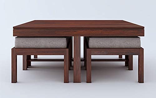 Vesta Beige 4 Stool Coffee Table Mahogany in Sheesham Wood | Center Table for Living Room Centre Furniture Coff