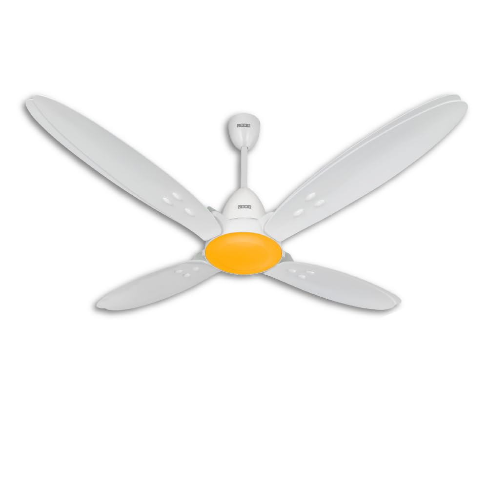 USHA New Bloom Series Lily Nova (Inspired by Lily) 4-Blade BLDC Ceiling Fan with Bi-Directional Feature | Sleep/Boost/Timer Modes | RF Remote | Dust-Resistant | Whisper-Quiet (White & Saffron Yellow)