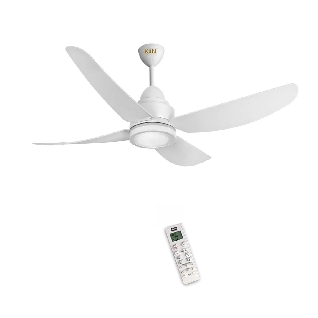 KUHL Luxus C4 1320mm Stylish 65% Power Saving BLDC Ceiling Fan with Remote|Night & Down Light 29W|BEE 5 Rated & ISI Marked|Low Noise|IoT –Operate via Mobile & Alexa|ReverseMode|FreeInstallation|White