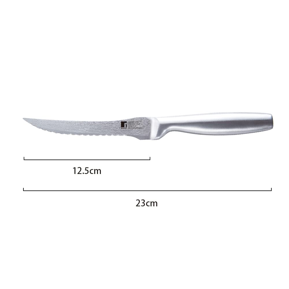 BERGNER Argent Stainless Steel 12.5 cm (5") Tomato Knife for Kitchen or Restaurant, Knife for Multipurpose Use, Hollow Handle with Superior Strength for Grip, Damascus Design