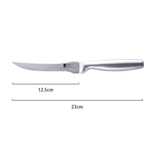 BERGNER Argent Stainless Steel 12.5 cm (5") Tomato Knife for Kitchen or Restaurant, Knife for Multipurpose Use, Hollow Handle with Superior Strength for Grip, Damascus Design