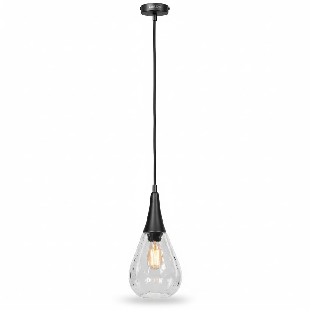 Philips Dewdrop Pendant Light (Matte black finish with lustre smoky black glass, B0GP6RX8WK)