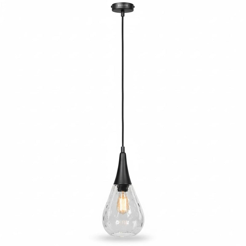 Philips Dewdrop Pendant Light (Matte black finish with lustre smoky black glass, B0GP6RX8WK)