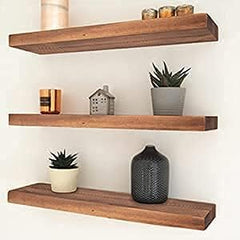 17inch Floating Shelves for Wall, Rustic Rosewood Farmhouse Invisible Shelf Set for Drywall Storage Rack Displa