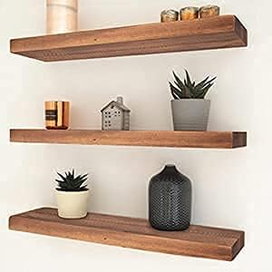 17inch Floating Shelves for Wall, Rustic Rosewood Farmhouse Invisible Shelf Set for Drywall Storage Rack Displa