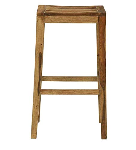 Wooden Bar Chairs for Home | Long High Chair for Kitchen | Sheesham Wood, Set of 1, Dark Honey