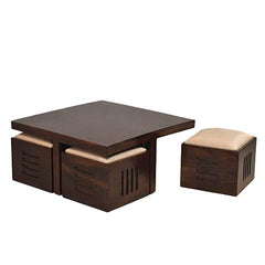 Solid Sheesham Coffee Table 4 Seater with Four Stool for Living Room Center Coffee Table for Bedroom,Cafe, Home
