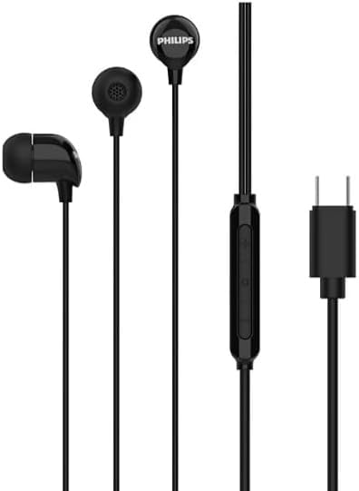 Philips TAE2146BK in-Ear Wired Headphones with USB-C Plug, 10mm Drivers for Deep Dynamic Bass and Clear Sound