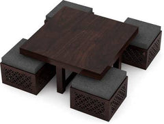 Solid Sheesham Wood Coffee Table with 4 stools for Living Room New CNC Design Center Table | Hotel | Lounge | W