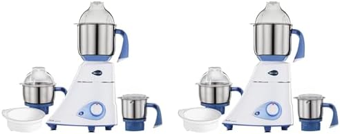 Preethi Blue Leaf Diamond MG-214 mixer grinder 750 watt (Blue/White), 3 jars & Flexi Lid, FBT motor with 2yr Guarantee & Lifelong Free Service (Pack of 2)