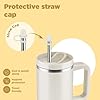 MILTON Malmo 1200 Thermosteel Double Wall Vacuum Insulated Stainless Steel Water Tumbler with Handle 1100ml,Travel Mug with Straw,Silicon Cap,Cleaning Brush,Hot & Cold Beverage Flask, Cream