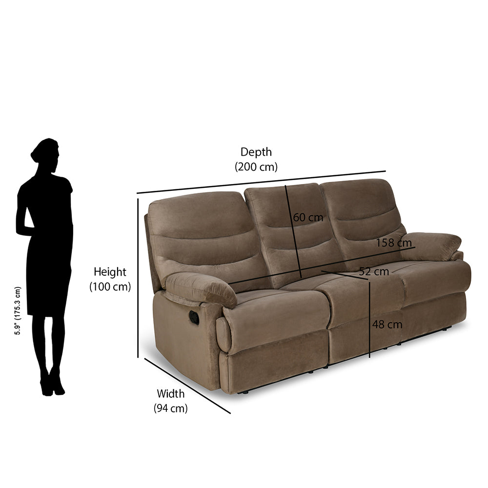 Nilkamal Skelton 3 Seater Manual Recliner (Velvet Brown)