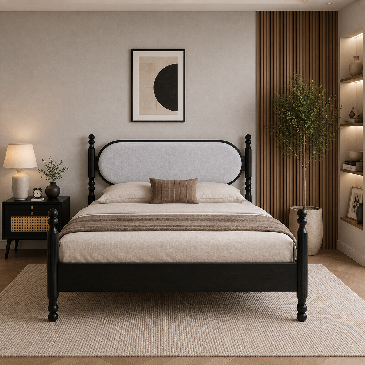 Kingsley Solid Wood Bed with Upholstered Headboard