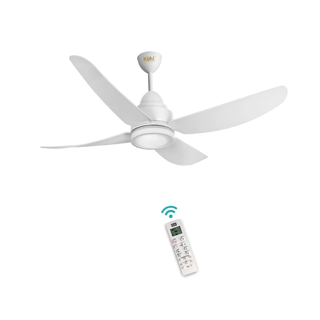 KUHL Luxus C4 1200mm Stylish 65% Power Saving BLDC Ceiling Fan with Remote | Night & Down Light | 29W | BEE 5 Star|Low Noise | IoT –Operate via Mobile & Alexa | Reverse Mode|Free Installation | White