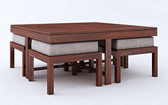 Vesta Beige 4 Stool Coffee Table Mahogany in Sheesham Wood | Center Table for Living Room Centre Furniture Coff